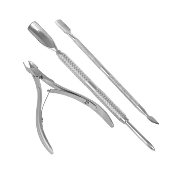 Nagelverktyg, set, dödhudsskärare, dödhudsgaffel, tredelad stålpush- set