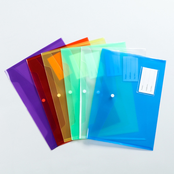 20 stk. A4 slikfarvet PP trykknap gennemsigtig opbevaringsfilpose Studenterkontor plastik filpose
