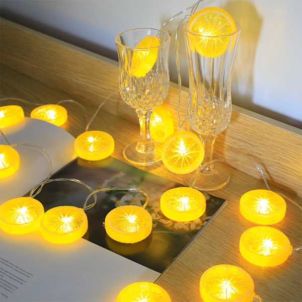 LED Citronskive Lys Kæde Frugtformet Lanterne Børneværelse Dekorativ Lys Kæde Batteri Lys Orange Lime - Gul Citronskive, USB Model Al