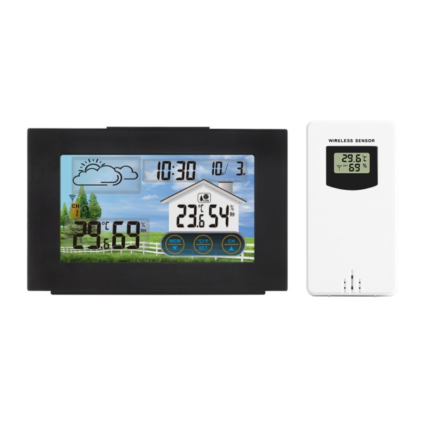 Väderstation, 5” LED Bred Sensor Digital Termometer Hygrometer, Väderklocka Alarm, Trådlös Inomhus Utomhus Hygrometer Termometer med Snooze-funktion