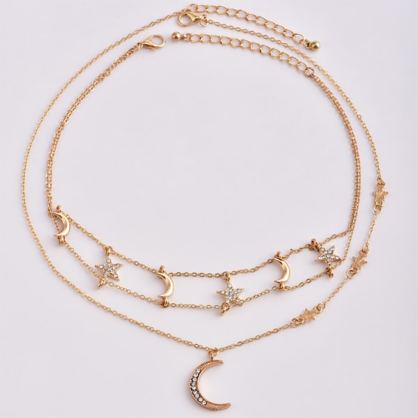 Guld Moon and Stars Halsband för kvinnor Mode Guld Choker Halsband Delikat Moon Stars smycken för kvinnor och flickor