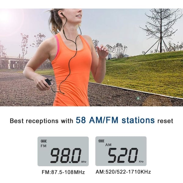 Mini Kannettava Radio AM FM Taskuradio 2-kaistainen Stereoradio Mini DSP Digitaalinen Viritin Vastaanotin LCD-näytöllä Ladattava Akku ja Kuulokkeet (Musta)