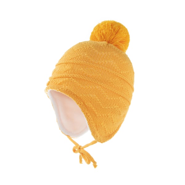 Cap för barn enfärgad pälsboll plus fleecerandig baby cap (gul)