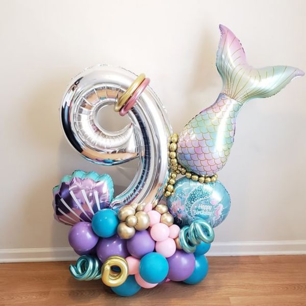 4 år gammal 32 tums digital sjöjungfru set Shell Barn Födelsedag Baby Shower Party Dekoration