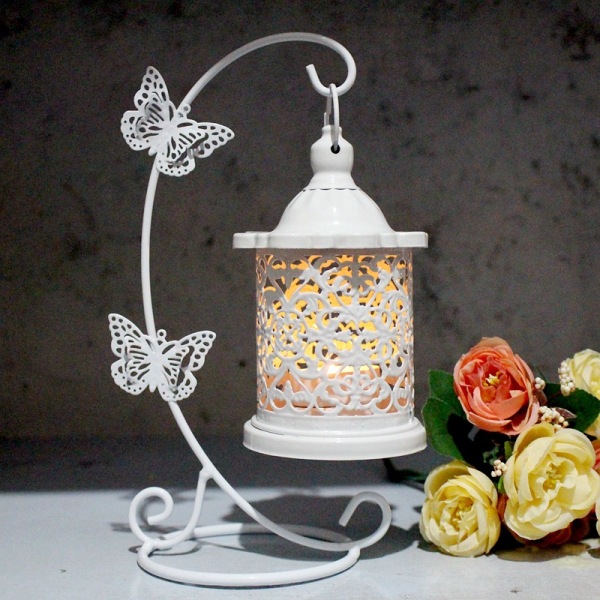 Starlight-metall ljushållare, ihålig fågelbur Hängande ljusstake Lykta Vintage värmeljushållare Järndekoration för bröllop, bordscenter