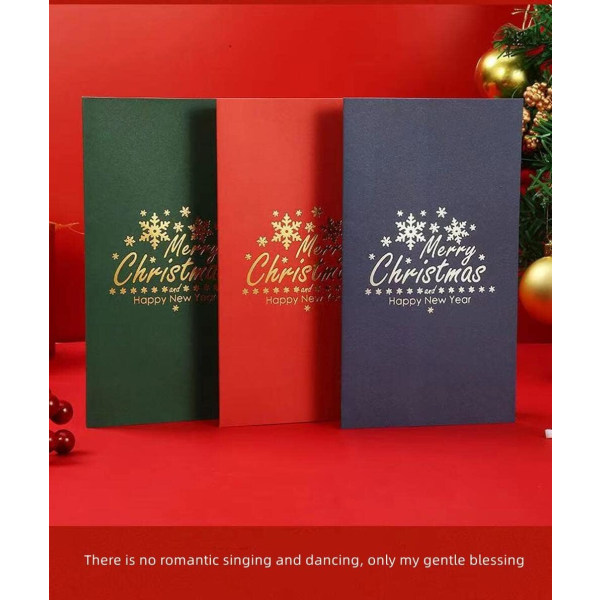 Julkort 3D julkort kombination, stereo glänsande julgranskort, med kuvert, 2023 nyårskort, kan skriva meddelanden, 3 rödgröna