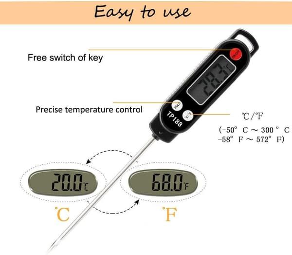 Digital kökstermometer Mattermometer Lång Instant Sond 5 sekunder LCD-storskärmstermometer för bakverk, kulinariska, köttmjölk, grill, paste