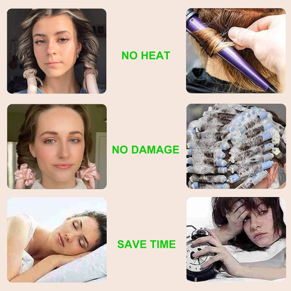 Tik Tok Heatless Hair Curlers för långt hår, Inga värmecurlers du kan sova i natten, Mjuk skumhårrullar för naturligt hår(Champagnefärg)