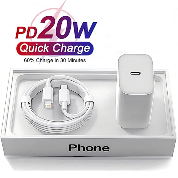 iPhone Pikalaturi USB-C PD 3.0. 20W Virtalähde + 1m Kaapeli