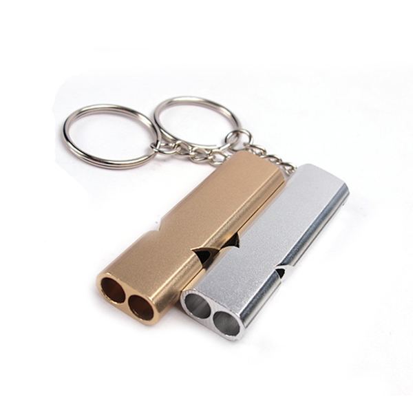 2 st Dual-tube Survival Whistle 120 decibel Bärbar visselpipa i rostfritt stål Säker överlevnad Utomhusvandring Camping