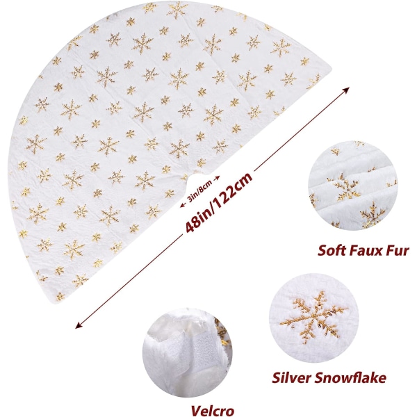 Christmas Fluff Tree Kjol, 48 tums guldpaljett Snowflake Tree Skirt, Xmas plysch trädmatta för julfest inomhusdekorationer