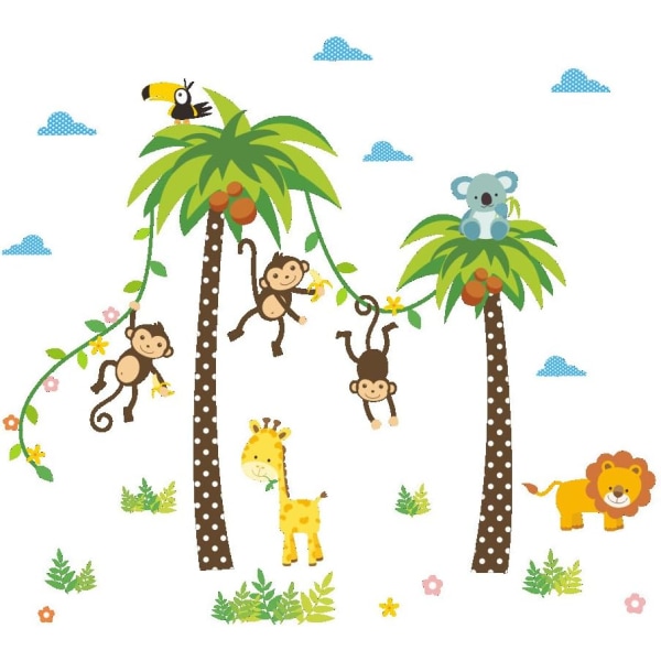 ElecMotive Tecknad Skogsdjur Apa Kråka Koala Coconut Tree Nursery Väggdekor Väggmålningar Gör-det-själv-affischer Avtagbara Vinylkonst Väggdekaler för barn Flickor