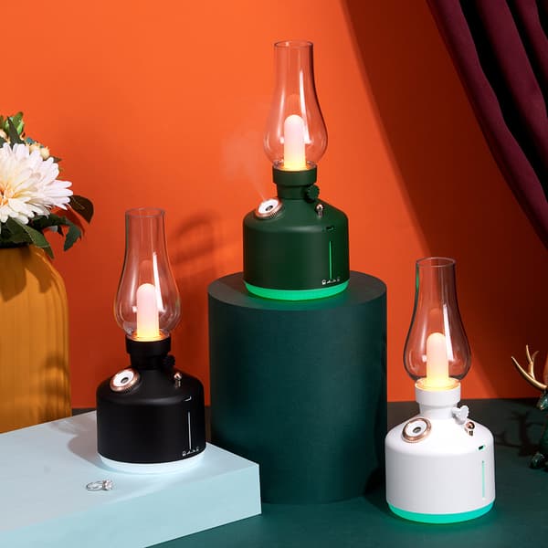 Natlampe Luftfugter USB Genopladelig Retro Natlampe Vaporizer (sort)