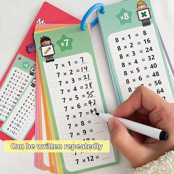 Tabellkort 0-12 gånger, multiplikationstabell, verktyg för självtest i matematik, Montessoriträning, läroböcker
