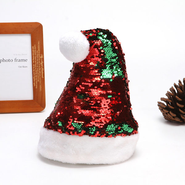 Julhatt Två paljetter + kort plysch julhatt Glitter julhatt