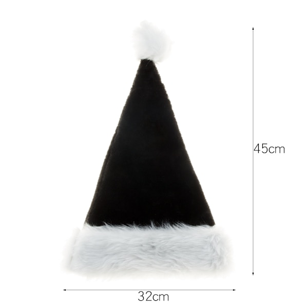 Svart lång plysch julhatt för vuxen julkostym Pompom tomtehatt