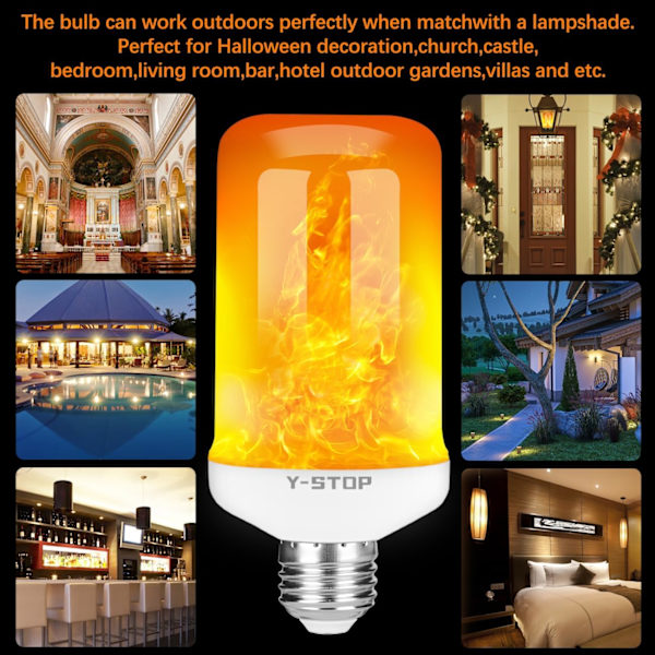 LED-flamma glödlampor, uppgraderad 4 lägen eldlampa med upp och ner-effekt,  för Halloween-dekorationer, jul, utomhus, inomhus, heminredning, 2-pack