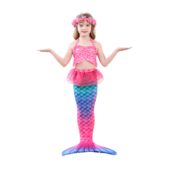 Girls Mermaid Tail Badkläder med set(rosa)