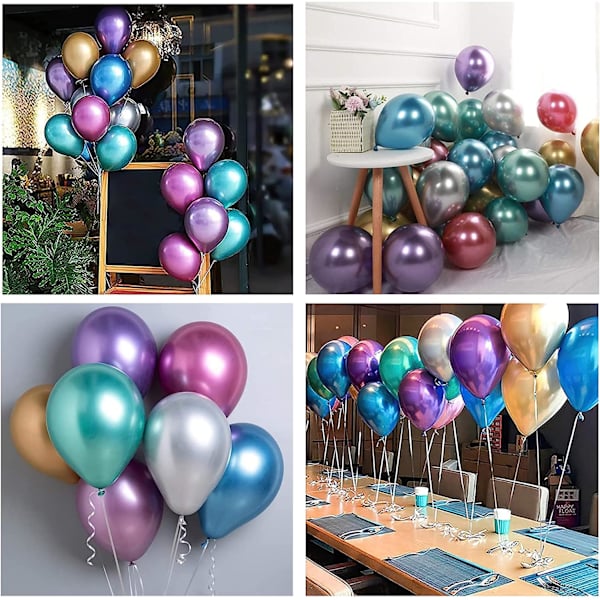 Festballoner, 100 stk. 10 tommer metal latex balloner, dekorative ballonsæt i forskellige farver, velegnet til fødselsdag, bryllup, julefrokost
