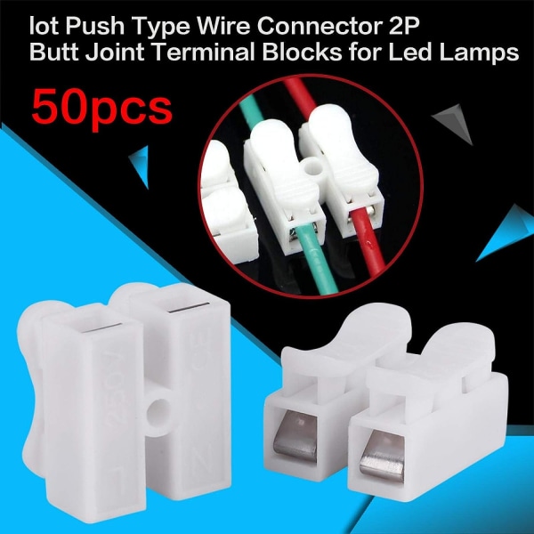 50 st/lot kabelanslutningar, 2P kopplingsplintar, snabb elektrisk kontakt, kompakt skarvtråd av trycktyp för LED-remsa