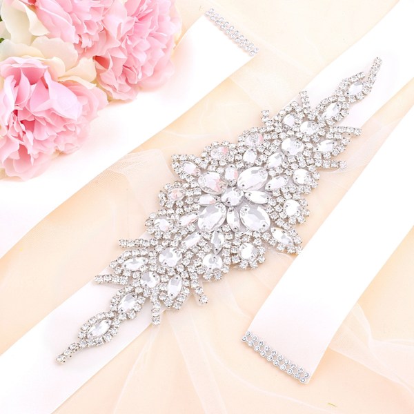 Europeiska och amerikanska bröllopsklänningar Strass Klänning Accessoarer Band Brudbälten Svarta bälten Silver Strass