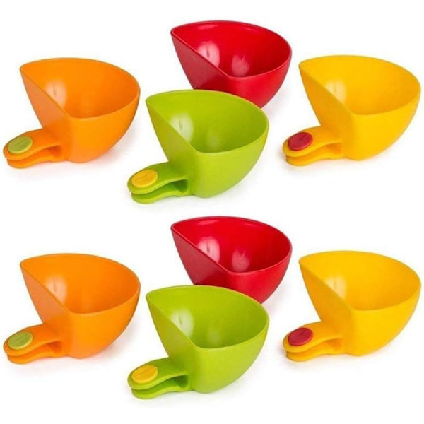Dippskålbrett - 8 fargede plastskiver og dipp til ketchup, salt, grønnsaker, eddik, tomatsaus - Dippkopp, papirbrett