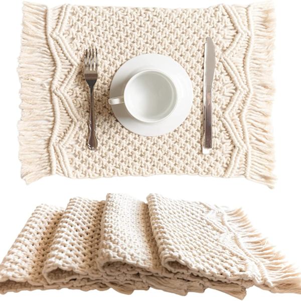 Bordstabletter Set med 4 - Handgjorda bomullsvävda Boho-underlägg - Modern Farmhouse-fransar bordstabletter för matbord, kök, bohemisk bröllopsinredning, Rusti