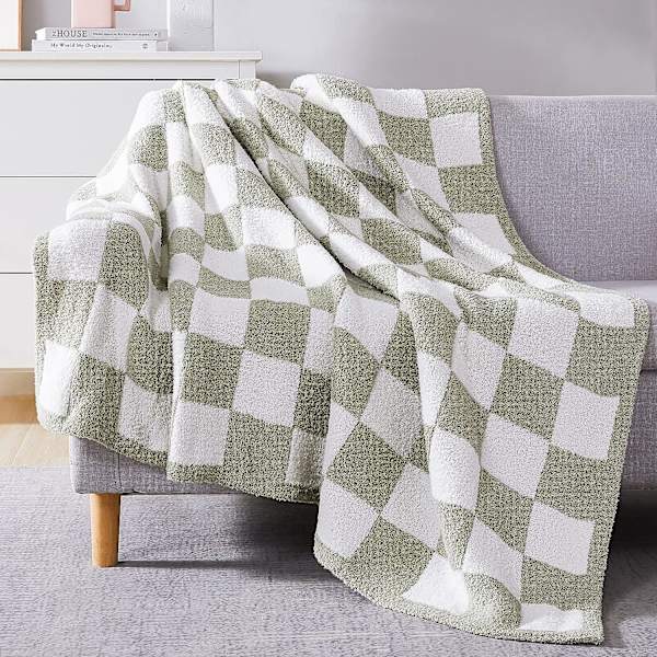Rutete pledd, salviegrønn mikrofiber myk koselig fluffy varmt håndlaget pledd for sofa, stol, seng, camping, piknik, reiser lett sengeteppe - 50 \"*65\"