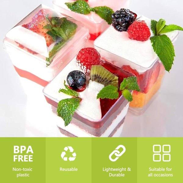 50 glass fingermat, 160 ml dessertkopper, med 50 skjeer inkludert, perfekt for å lage gjør-det-selv-kaker som mousse, pudding, is osv.