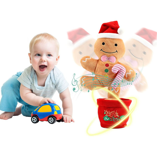 Julklappsdansleksak som sjunger, pratar, spelar in och upprepar vad du säger, rolig elektrisk leksak (pepparkaksgubbe)