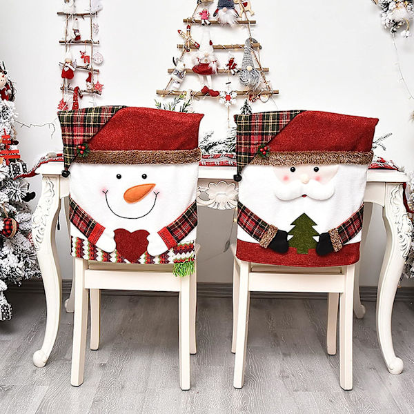 3 bitar av matsals julstol cover, tomte snögubbe Ren julmiddag stol cover, kök Hotell Holiday Party Dekoration stol