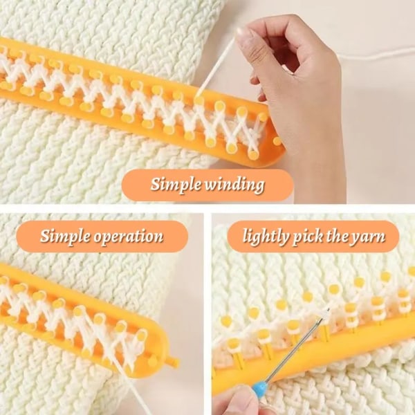 Stickvävstol DIY Hantverk Vävstol Plast Pompom Socka Hatt Sjal Sömnad Verktyg Scarves Maker Virka Långt handtag Vävverktyg