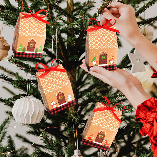 Julhus godisbox liten presentförpackning papperslåda Jul pepparkakshus papperslåda förpackning presentförpackning 24 set