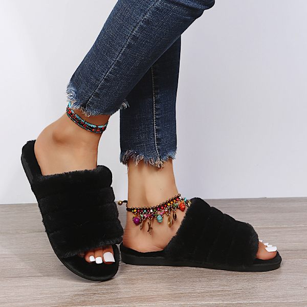 Herre Plysfutter med Åben Tå, Indendørs Hjemmesko Slip On (Medium 7-8)