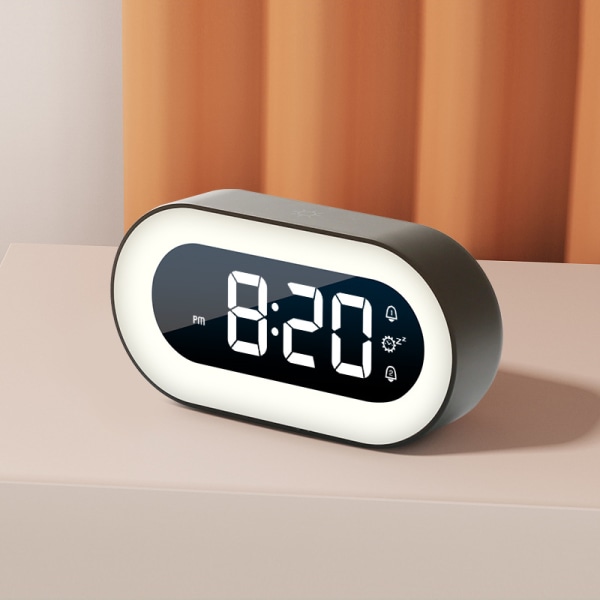 Lysande LED digital väckarklocka med snooze-funktion Student vid sängen självlysande elektronisk klocka (svart)