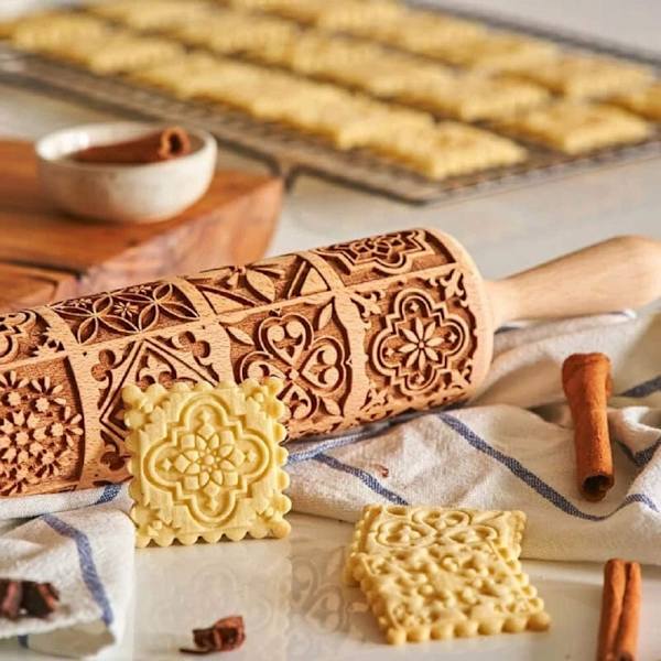 Prege Kjevle, Kjevler for Baking, Jul Tre Kjevle i Tre, Dyp Gravert Prege Kjevle Kjøkken Dekor Verktøy for Baking Em