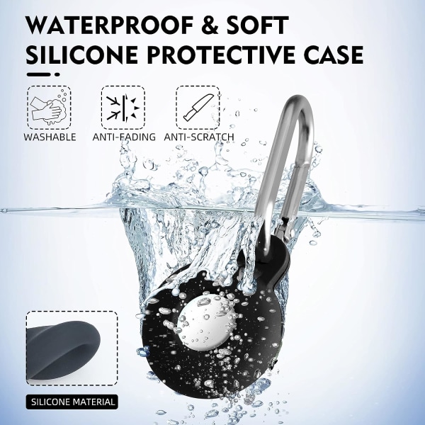 Case, anti-scratch, vattentätt, lätt, hållbart skyddande cover med nyckelring kompatibel med 【Nya 2021 AirTags】 (4 st Black+White+Re