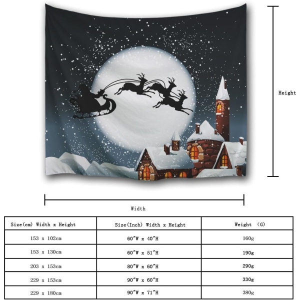 Snöig polyestertyg Vägghängande gobeläng Jul flygsläde med färgglada stjärnor för sovrum sovsal Vardagsrum 153x130cm