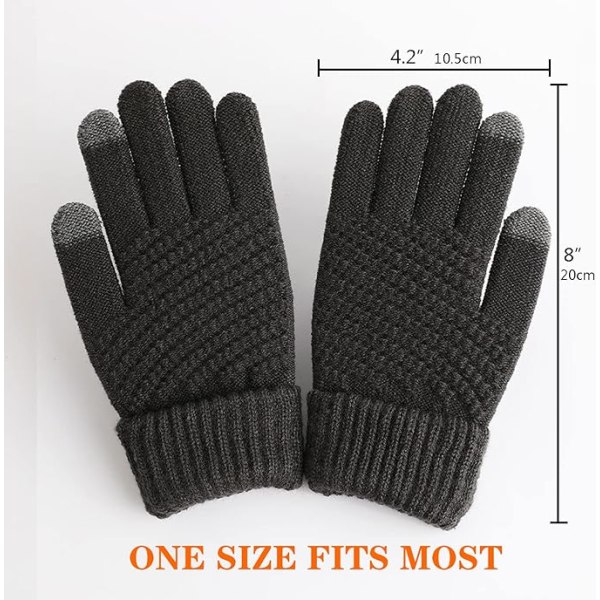 2 par pekskärmshandskar för kvinnor, varma fleecefodrade stickade handskar Elastiska manschett Vintertexthandskar (svart+vit)