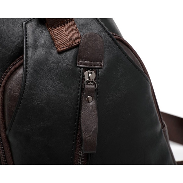 1st PU-läder Bröstväska för män Modetrend Axelväska Crossbody-väska Hängväska Cykelryggsäck (svart+brun)