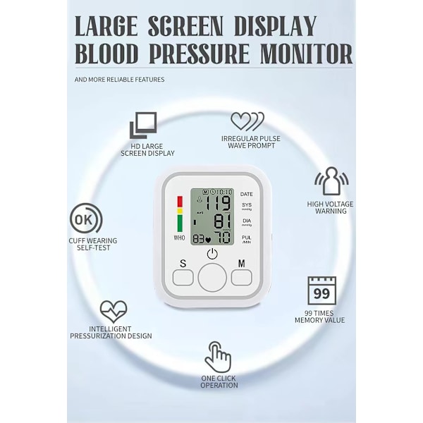 Blodtrycksmätare för överarmen med minnesfunktioner Med engelsk ton