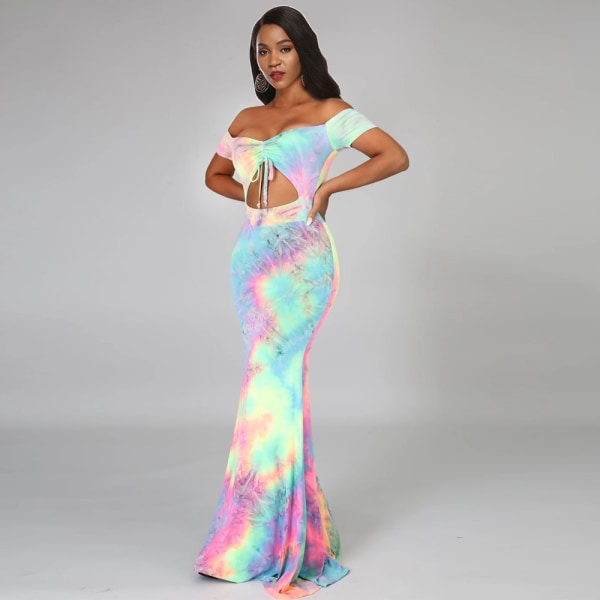 Sexig sommar dam Tie Dye Club Beach Bodycon Klänning Solklänningar (Rainbow Skirt-L)