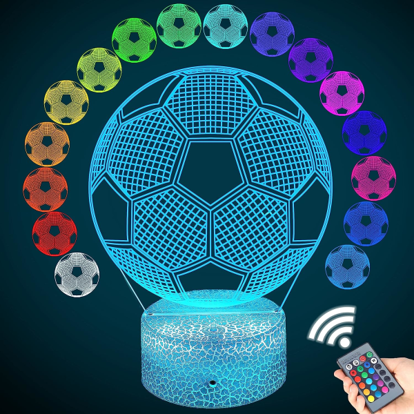 3D fotbollsnattlampa för barn, fotbollsfotboll 3D illusionslampa, fotbollspresenter, fotbollsnattlampor för pojkar Room 16 Color Changes och Remote Co