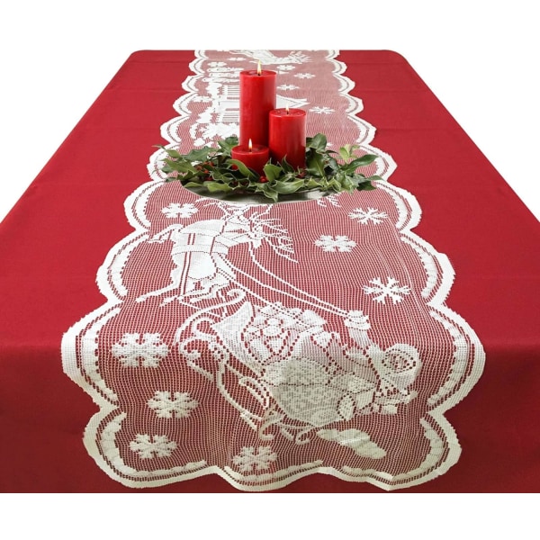 72 tums julbordslöpare - spets Santa Snowflake bordslöpare för julbordsdekorationer - vit julbordslöpare för vinterhelgen D