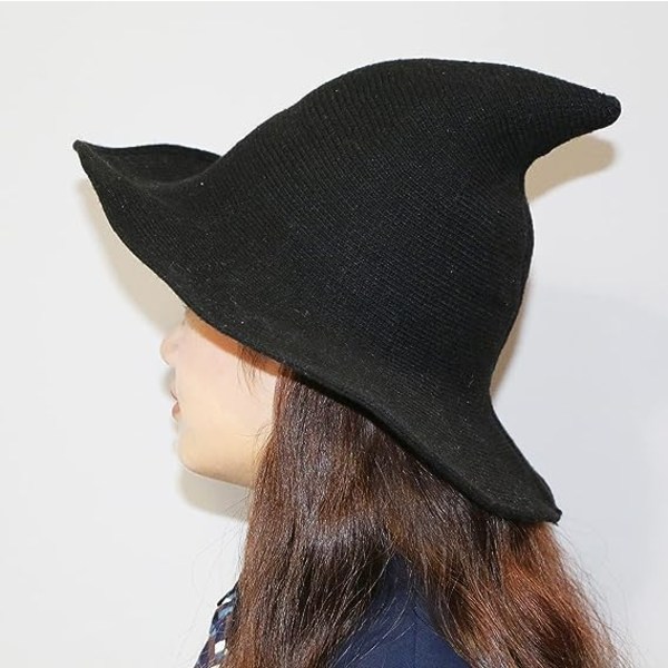 Dame Heksehat Strikket Fleece Hat til Halloween Fest Maskerade Cosplay Kostume Tilbehør (1 Pakke, Sort)