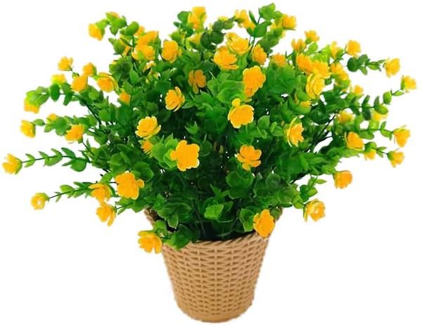 2 st konstgjorda blommor eukalyptus bukett växter grönska, Uv-resistenta falska eukalyptusblommor (gul)