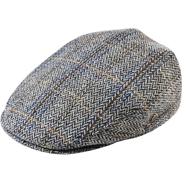 Herre Flat Herringbone Newsboy Hat Uldblanding Herringbone Kasket Kaffe Khaki One Size med Elastikbånd - Passer Hovedomkreds 56-58cm