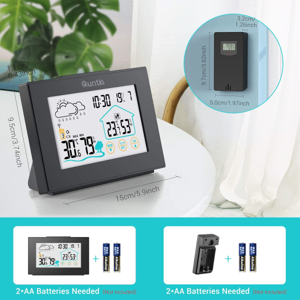 Väderstation, 5” LED Bred Sensor Digital Termometer Hygrometer, Väderklocka Alarm, Trådlös Inomhus Utomhus Hygrometer Termometer med Snooze-funktion