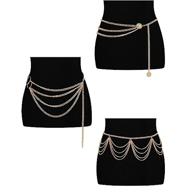 3-Pack Belly Midjekedjor Multilayer Metal Midjekedjor Body Sum