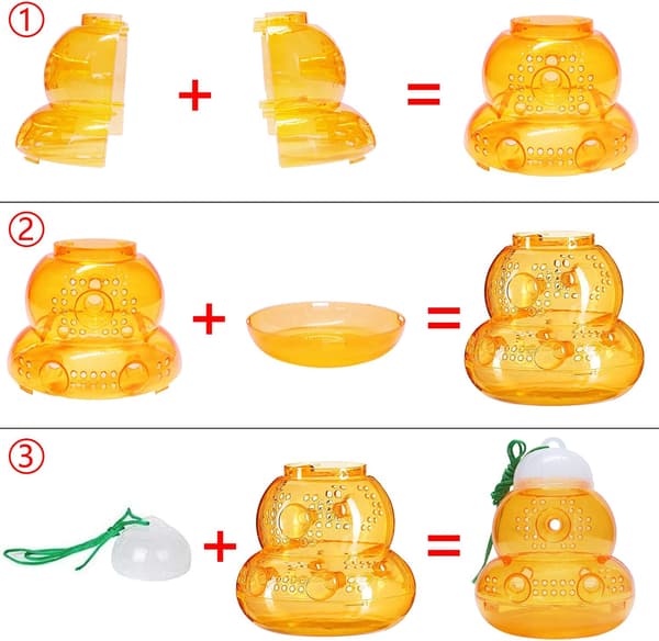 Utomhus getingfälla (2-pack) Hängande getingfälla 6 håls design Plast Getingdödare Utomhus Asiatisk bålgetingfälla Timglasform Getingfångare (Orange)